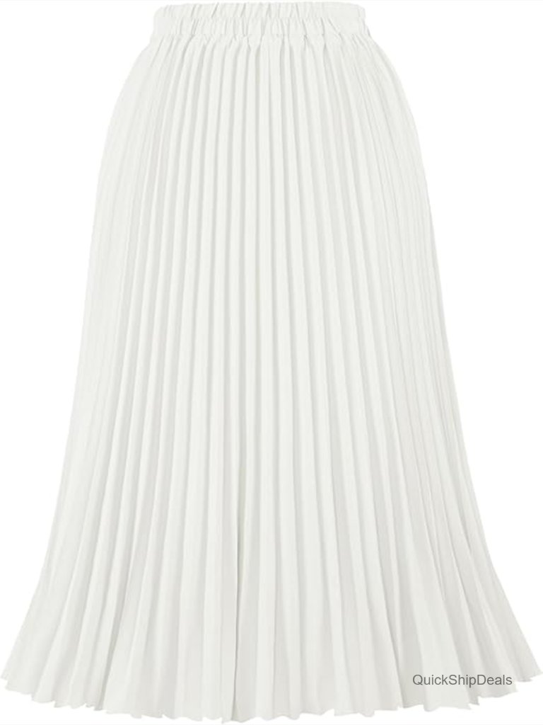 Polyester Pleated Skirt High Elastic Waist A-Line Midi Swing Skirt